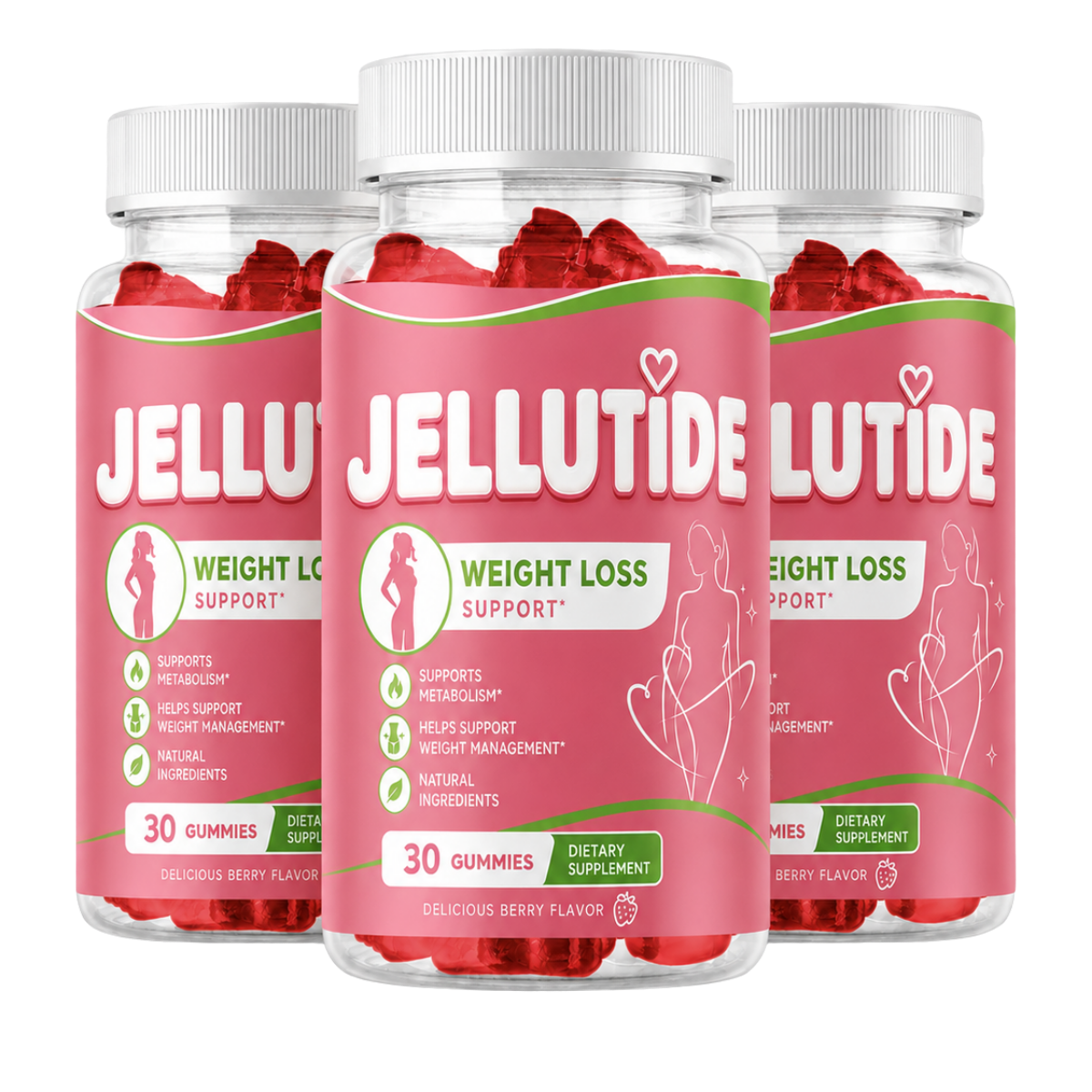 Three bottles of Jellutide weight loss support berry gummies