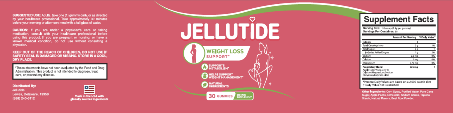 Jellutide bottle label with Supplement Facts panel